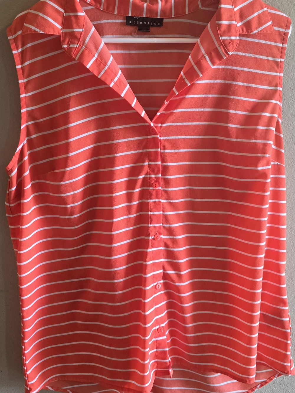 attention Coral and White Striped Button-Down Shirt